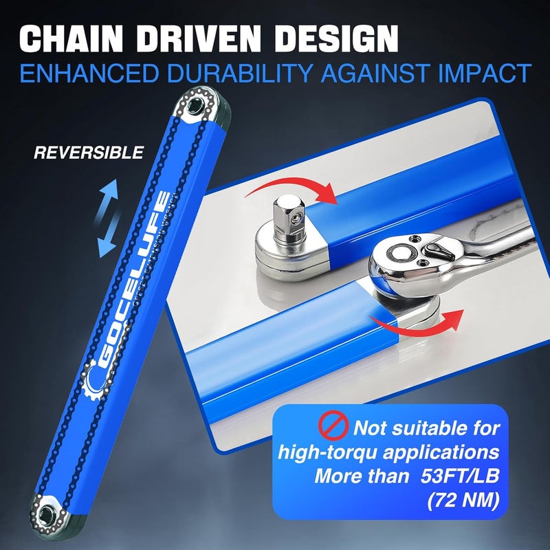 Gocelufe Offset Extension Wrench Impact - Tight Reach Wrench Set with Universal Square Drive Adapters (1/4", 3/8", 1/2") - Ideal for Tight Spaces - Unique Stocking Stuffers for Mechanics (Blue) - Image 3